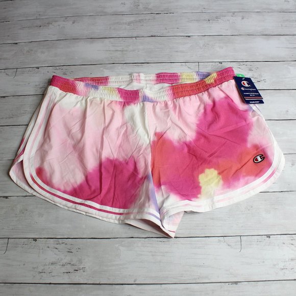 Champion Women's Silky Athletic Shorts Plus Size 2XL XXL Pink Tie Dye - Picture 1 of 6